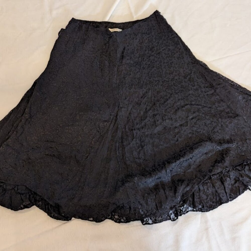 Vtg Laura Ashley Skirt Womens 12 Black Velvet Burnout Midi Floral Whimsigoth 90s